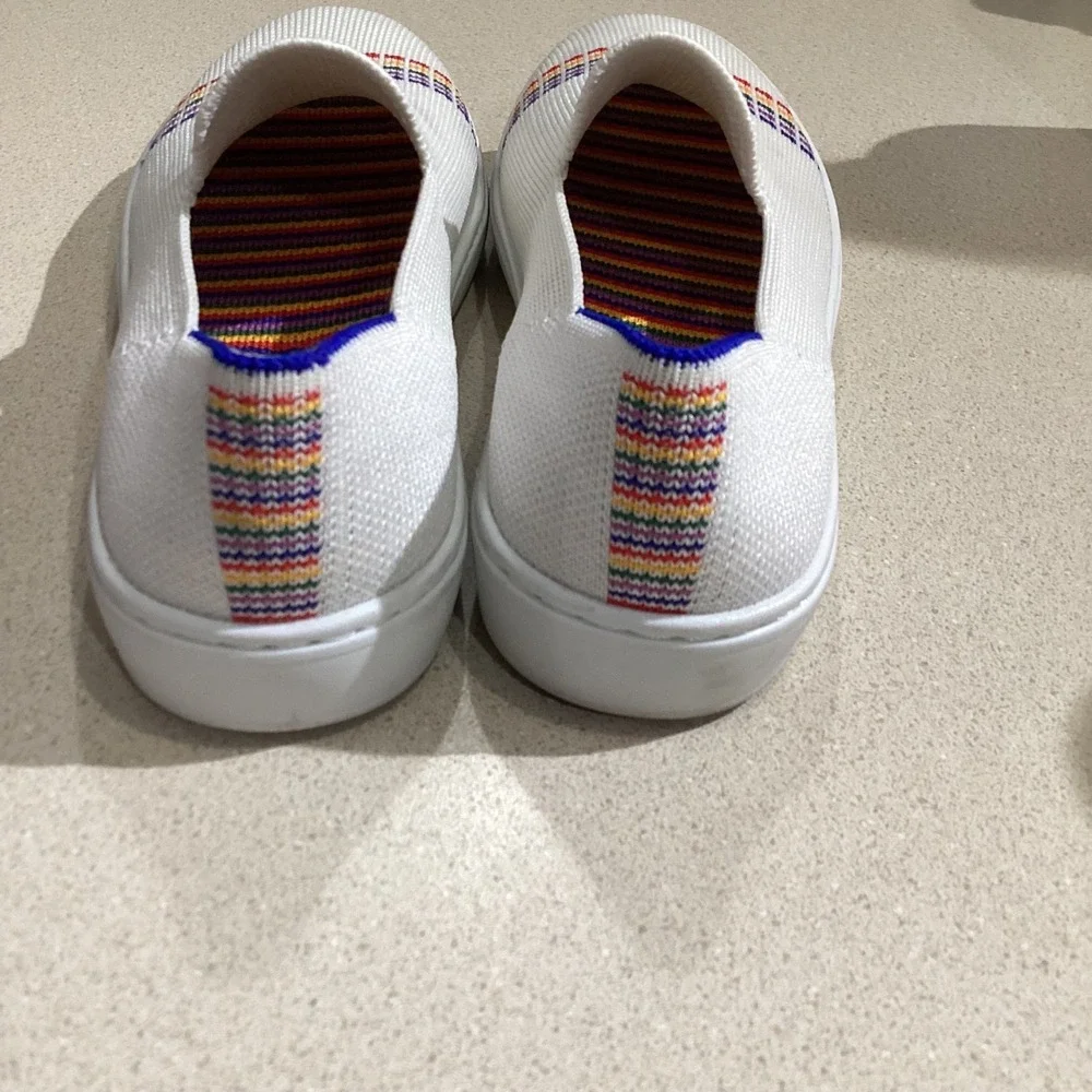 Rothy's The Sneaker Women's White Rainbow Stripe‎ Knit Slip On Shoes Size 3